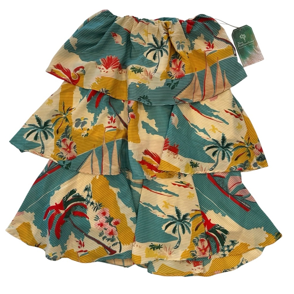 NWT TRUE Destinations Strapless Tiered Ruffle Silky Crepe Dress XS
